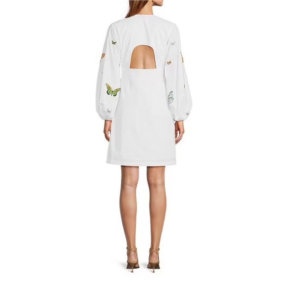 NWT Fanm Mon Larson Embroidered Long Sleeve VNeck Mini White Cotton Dress Sz XL - Picture 2 of 16